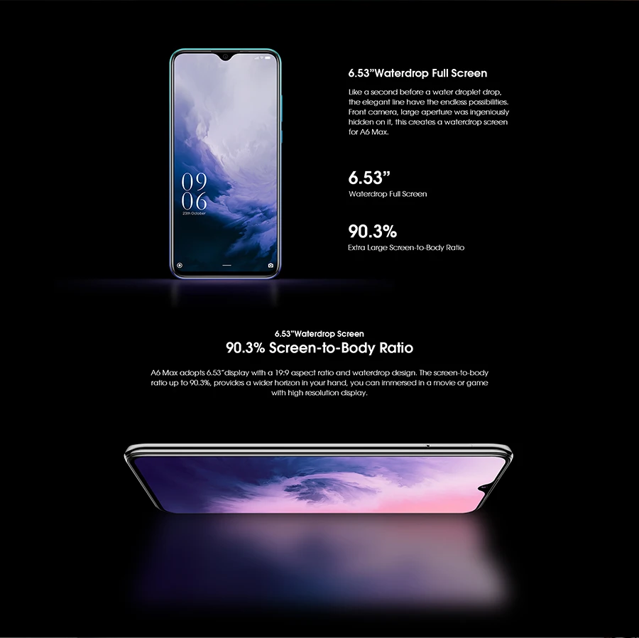 Elephone A6 MAX смартфон 6,5" Waterdrop экран MT6762V Android 9,0 4 Гб 64 Гб 3400 мАч 20MP отпечатков пальцев OTG NFC 4G, мобильный телефон с функцией