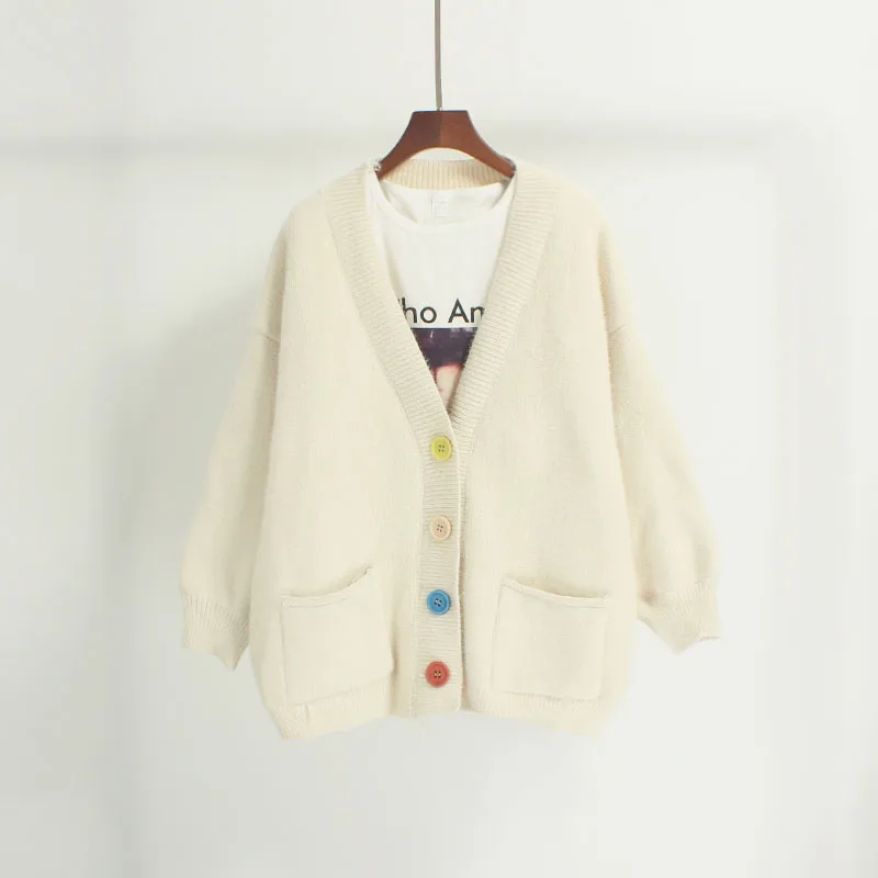 LM19099-C Beige H. SA женский зимний свитер и кардиганы Harajuku Свободный теплый кардиган женский фонарь рукав мохер с длинным рукавом зимнее пальто - Color: LM19099-C Beige