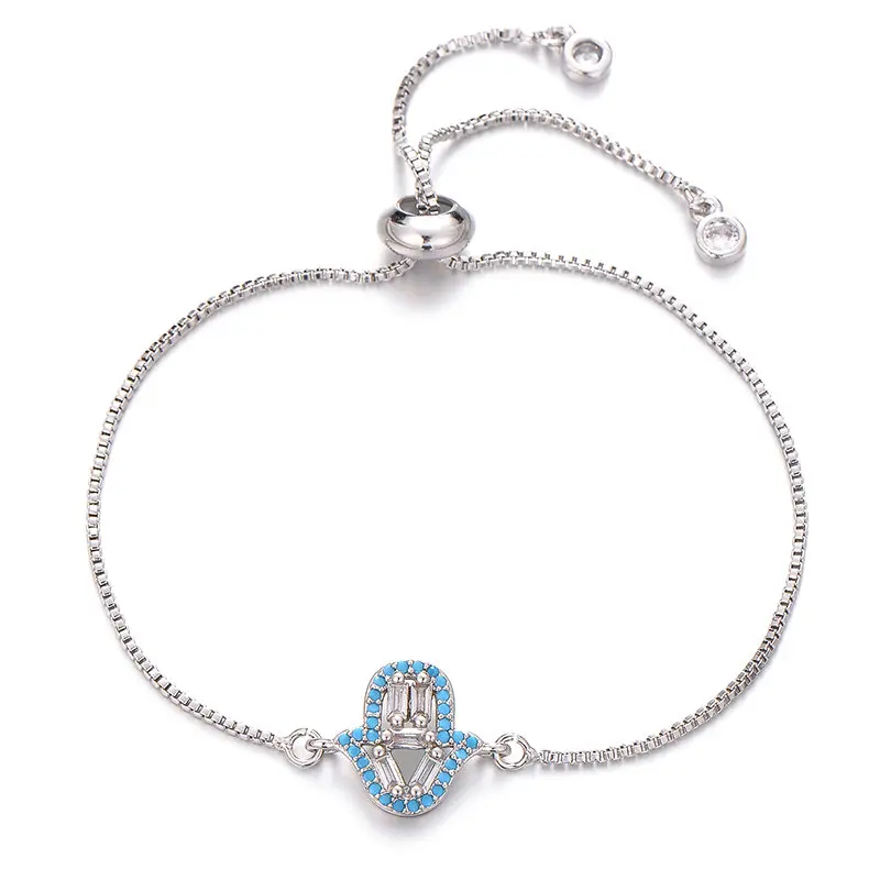 blue silver Pipitree модные синие CZ циркониевые микро проложенные Хамса Браслеты для рук для женщин и мужчин ползунок цепи браслет ювелирное изделие подарок - Окраска металла: blue silver