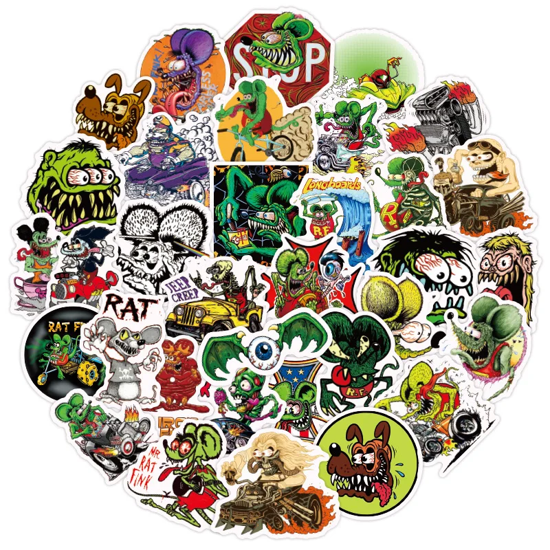 10/30/50pcs Rat fink Mouse Waterproof Stickers for Mobile Phone Laptop  Luggage Guitar Case Skateboard Bike Car Decal Stickers