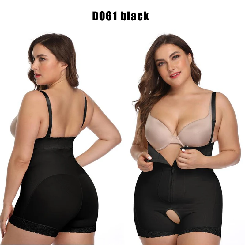 D061 black Новинка, Женское боди размера плюс, Корректирующее белье, Утягивающие трусы для похудения, Утягивающие трусы, стильные, с застежкой-молнией, с бюстгальтером, пояс на талию, Fajas - Цвет: D061 black