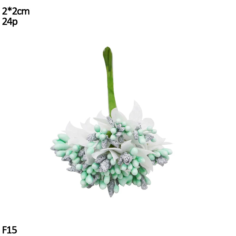 24pcs stamen flower Christmas Decoration Blue Artificial Flower Cherry Stamen Berries DIY Flower Wreaths Decorative Cake Gift Box Wedding Xmas Decor - Цвет: 24pcs stamen flower