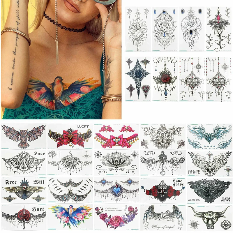 28Pcs Mandala Temporary Tattoo Large Henna Arabic Underboob Back Chest Body Art Womens