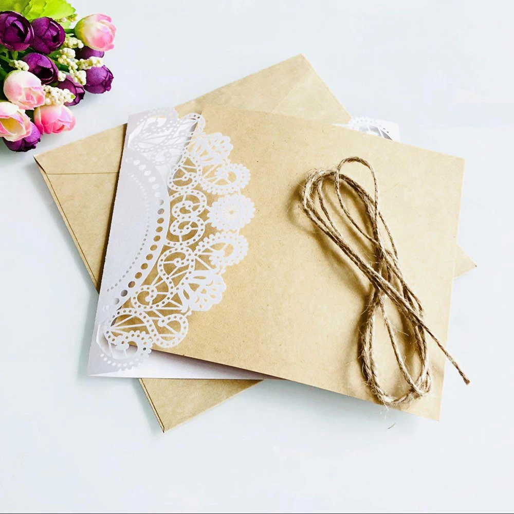  10Pcs Laser Cut Wedding Invitations Cards Set Vintage Wedding Bridal Shower Gift Greeting Card Kits - 4000484275480