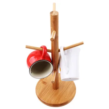 

Home Kitchen Mug Hanging Display Rack Drinkware Shelf With 6 Hooks Tree Shape Wood Coffee Tea Cup Storage Holder Stand