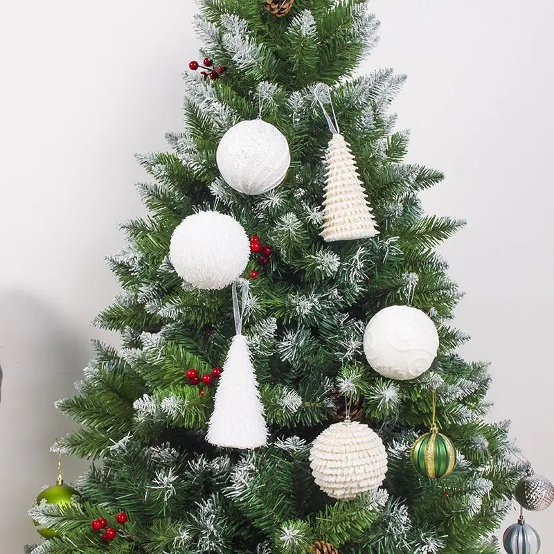 

Christmas Pure White Ball Shape Tree shape Pendant Christmas Baubles Plush Foam Ornament Xmas Tree Holiday Party Decorations