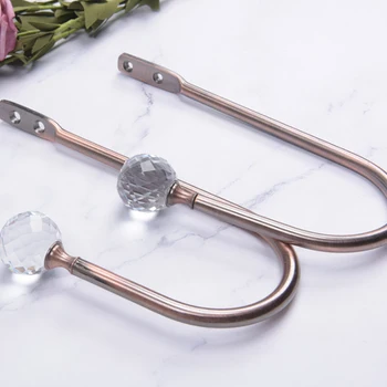 

2019 High Quality Curtain Holdback Wall Mounted Room Vintage U Shaped Accessories Crystal Ball Window Hanger Tassel Hooks Holder
