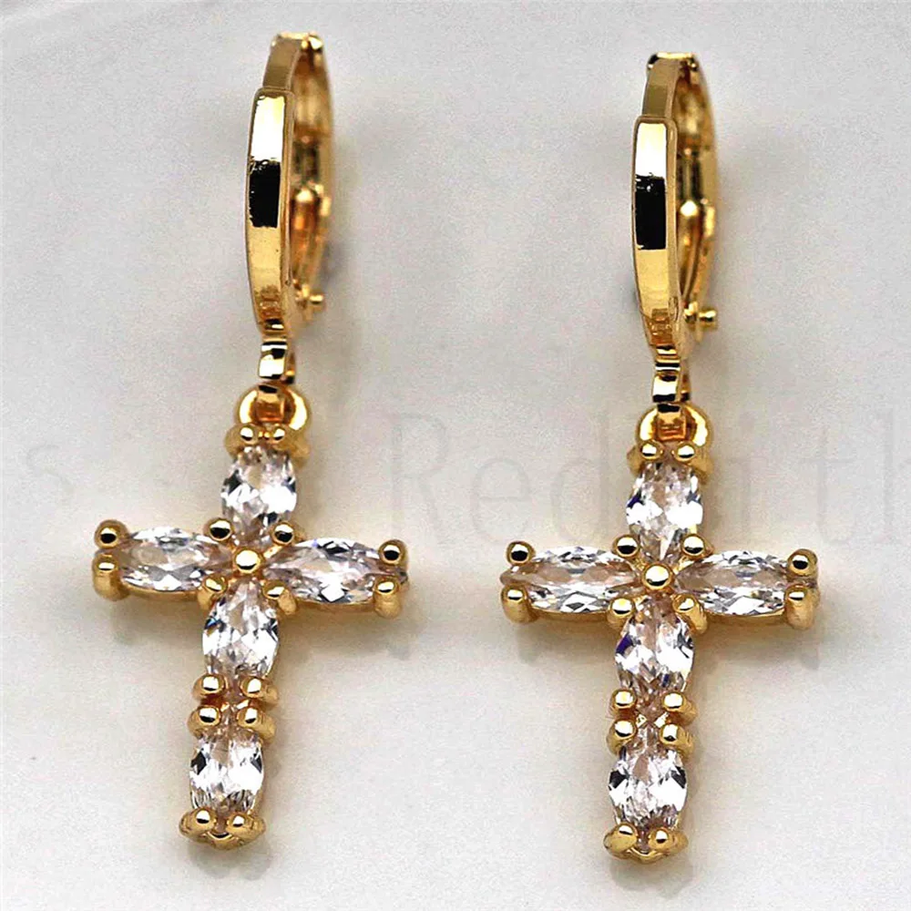 Новые серьги-капли Крест для женщин капля цвета золота серьги с цирконом Роскошные массивные украшения для вечерние свадебные юбилей