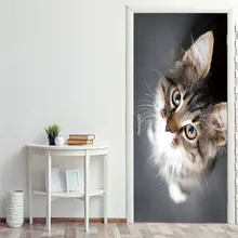 95x215 см/на заказ любой размер Милая дверь для кота наклейки ПВХ самоклеющиеся обои для дверей художественный домашний декор Фреска Съемная наклейка для комнаты