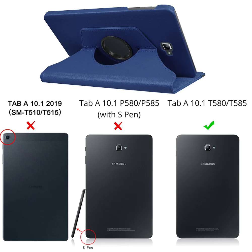 360 Вращающийся чехол для samsung Galaxy Tab A 10,1 T580 T585 чехол-подставка из искусственной кожи чехол для samsung Tab A6 10,1 T580N T580N - Цвет: Dark Blue