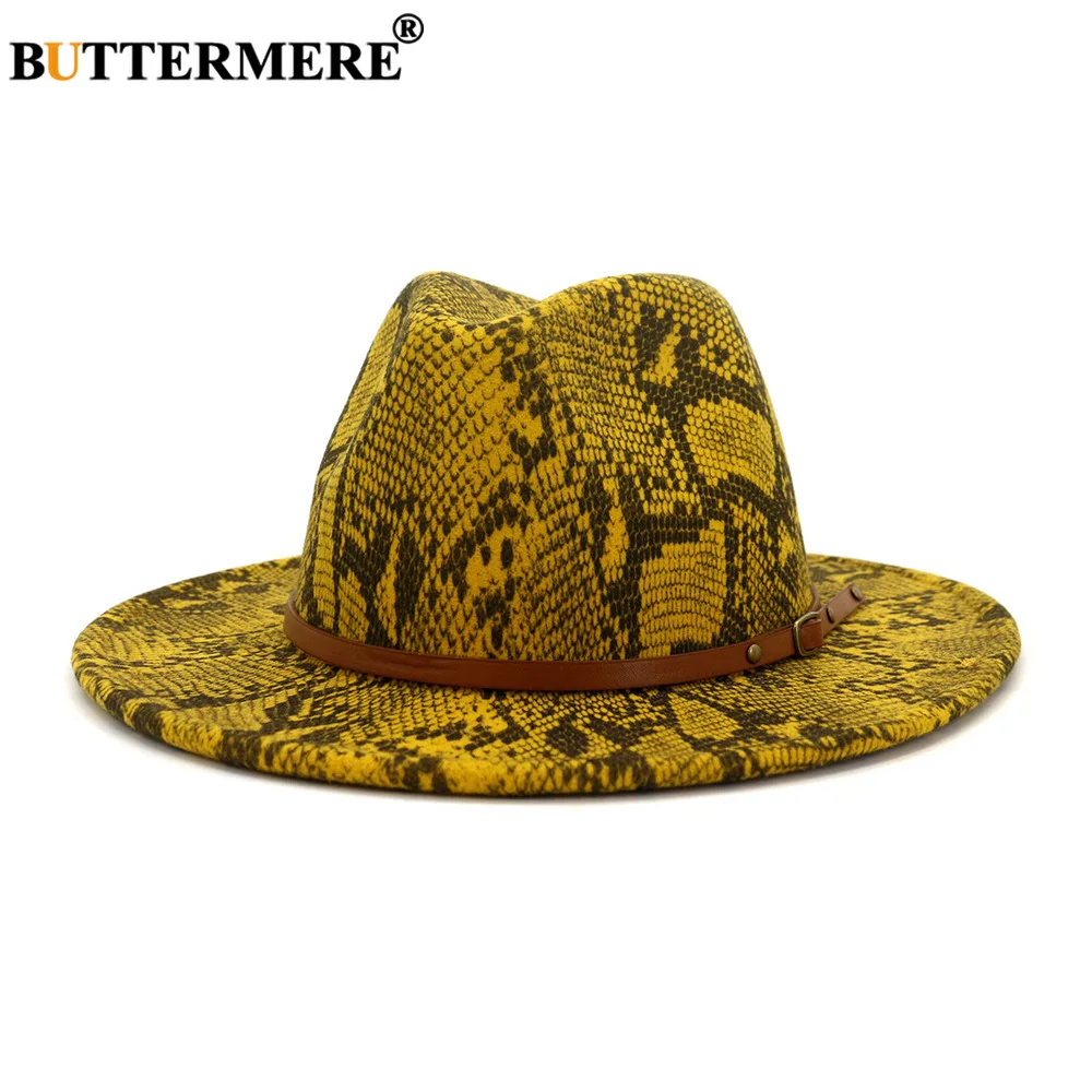 

BUTTERMERE Serpentine Pattern Wool Felt Jazz Fedora Hat Women Men Wide Brim Panama Party Male Female Brand Trilby Cap Chapeau