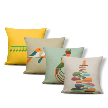 

Funny Cartoon Pillow Color Geometry Music Fox Elephant Panda Square Cushion Sofa 43*43Cm Polyester Linen Decoration Pillowcase