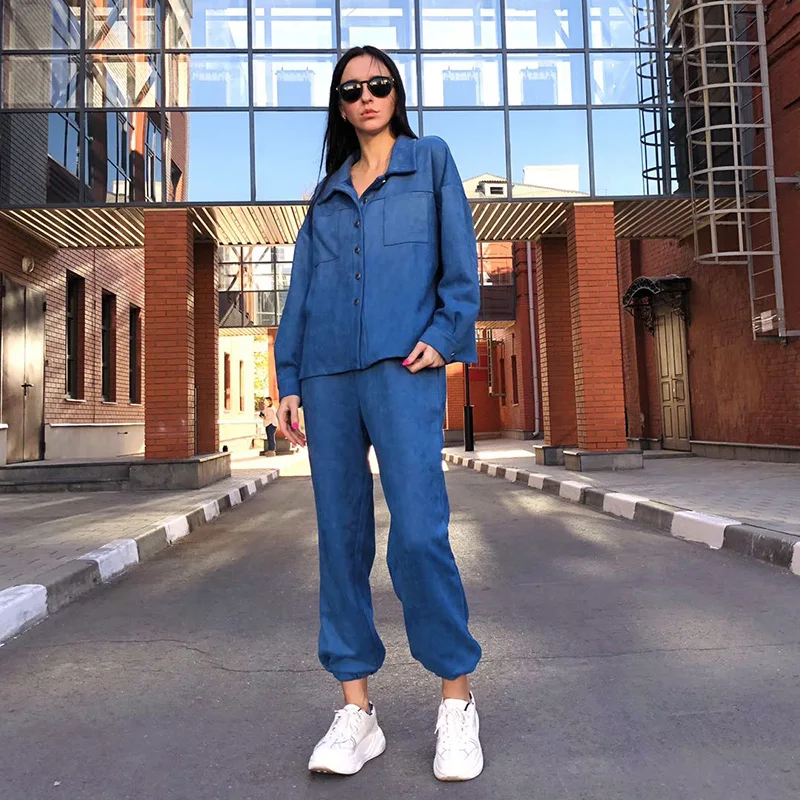 GCAROL Women'tracksuits Velvet Jacket And Pants Drop Shoulder Oversized Jacket Single-Breasted Elastic Waist Overalls Cargo M,L GCAROL Women'tracksuits Velvet Jacket And Pants Drop Shoulder Oversized Jacket Single-Breasted Elastic Waist Overalls Cargo M,L
