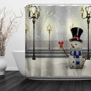 

Happy Snowman Christmas Shower Curtains,Fabric Shower Curtains with Hooks,Merry Christmas Xmas Decoration Home Decor, ( ) -