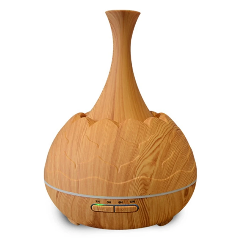 

400Ml Ultrasonic Air Humidifier Aroma Essential Oil Diffuser with Wood Grain 7 Color Changing Led Lights for Office Home