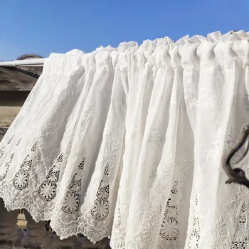 

JUYANG.New cotton openwork embroidered cabinet curtains. Short white curtains. Decorative half curtain, coffee curtain