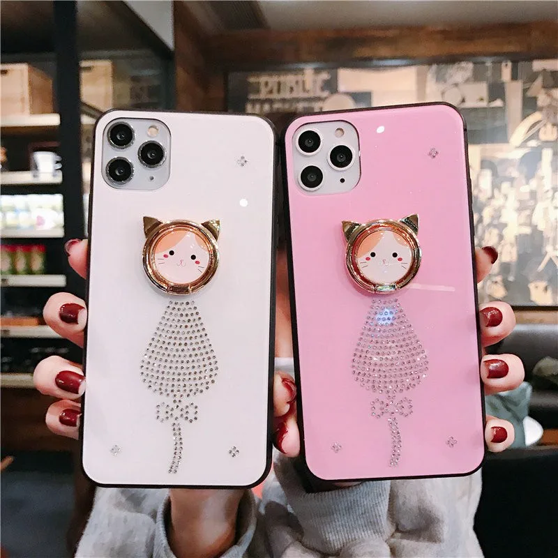 

Diamond Cat head bracket girl female Phone Cover Case For Iphone X 11 pro Xs Max Xr 10 8 7 Plus se 4.7 Luxury Soft Coque Fundas