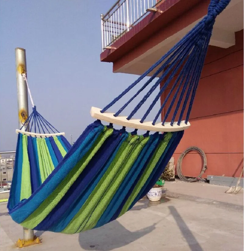 

Indoor outdoor canvas red blue stripes foldable anti-rollover single double portable hammock