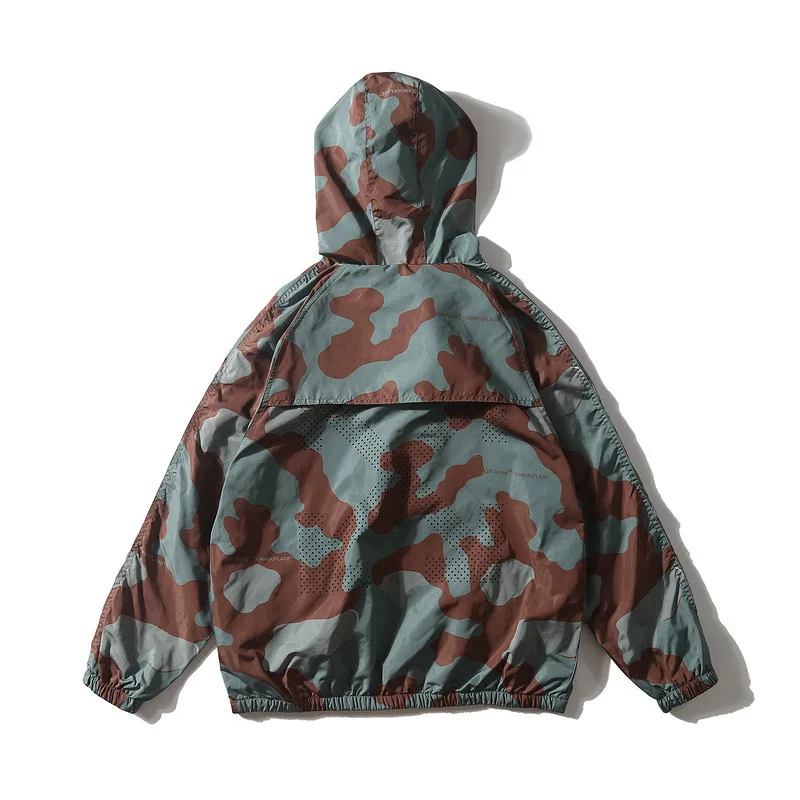 

Europe And America Popular Brand Ow Camouflage Versatile Casual Pullover Jacket Breathable Thin Men And Women Couples Raincoat J