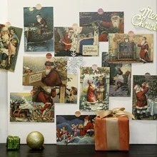 Peinture à l'encre de noël rétro, 15 pièces, carte de père noël comme Invitation de fête de Scrapbooking, carte cadeau de bricolage, carte de Message, carte postale