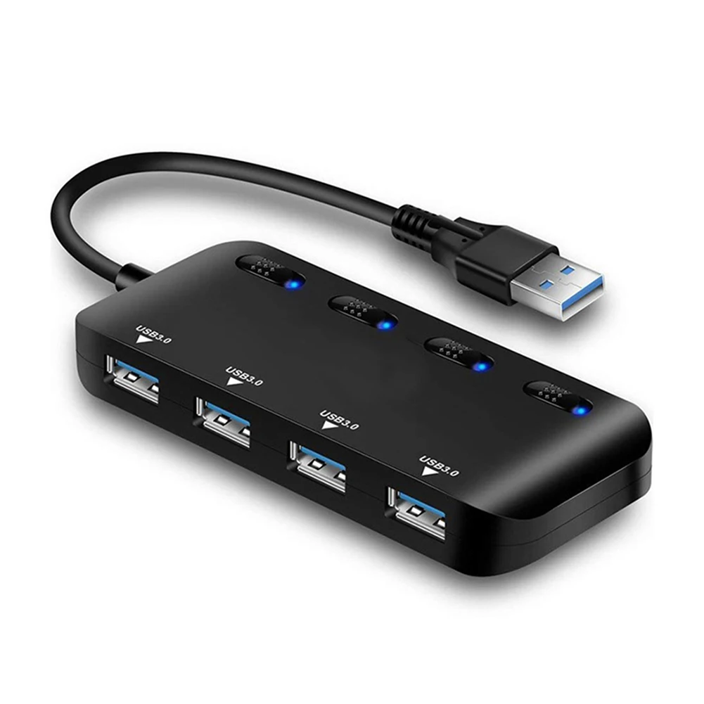 Черный 4 порта USB3.0 мульти концентратор разветвитель Кабель расширения ноутбук ПК адаптер с переключателем NC99 - Цвет: Черный
