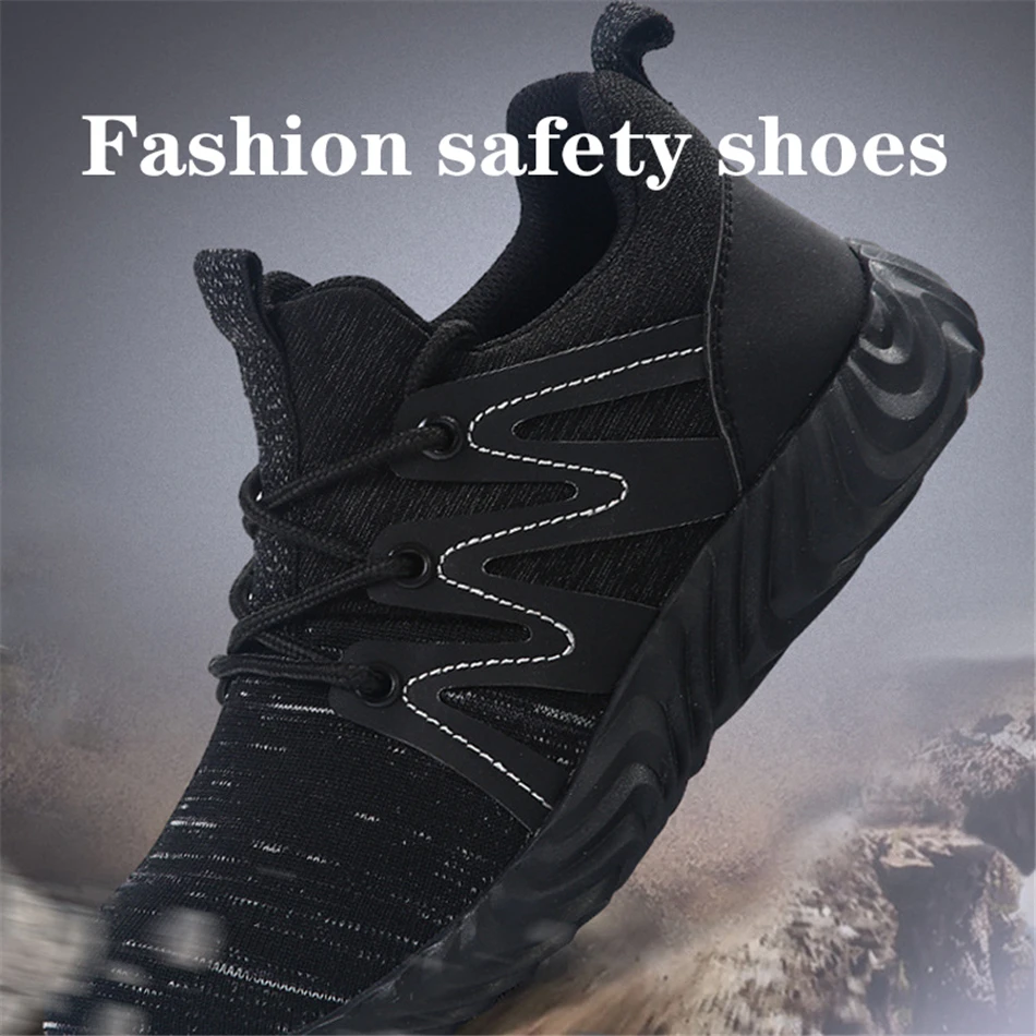 Outdoor Breathable Fly-knit Work Shoes; Non-slip Deodorant Men's Boots; Anti-smashing Anti-piercing Indestructible Safety Shoes