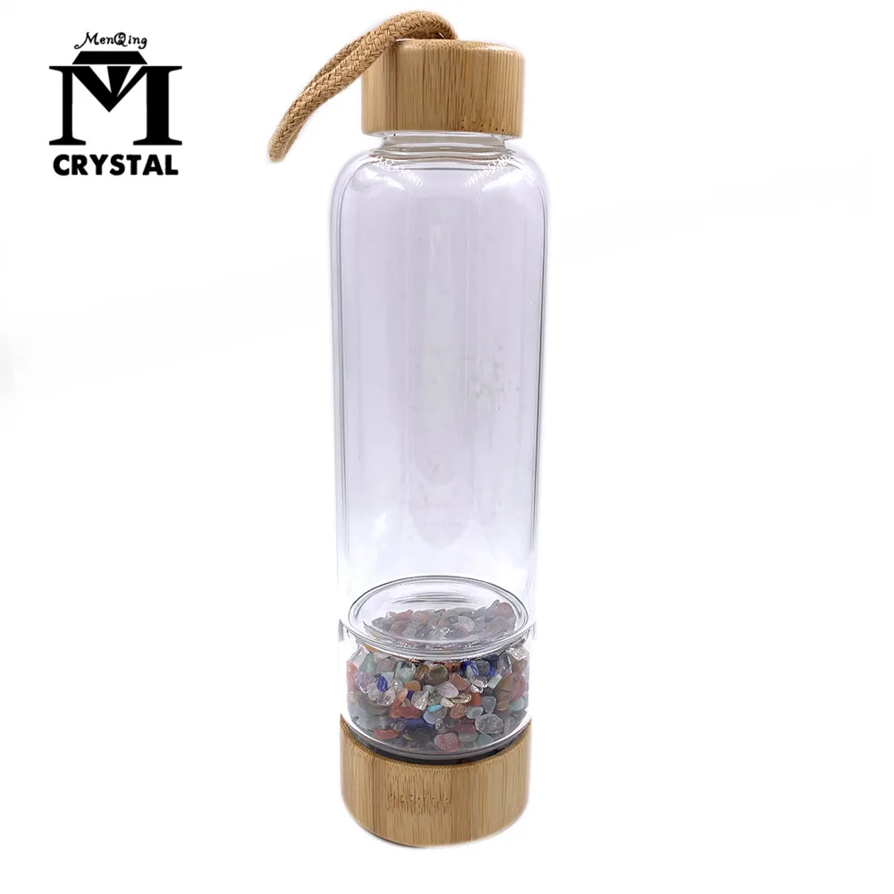 

Wholesale Natrual mixed Crystal Glass Water Bottle Gemstone Gravel Irregularity stone Healing Infused Elixir Drink Water Cup