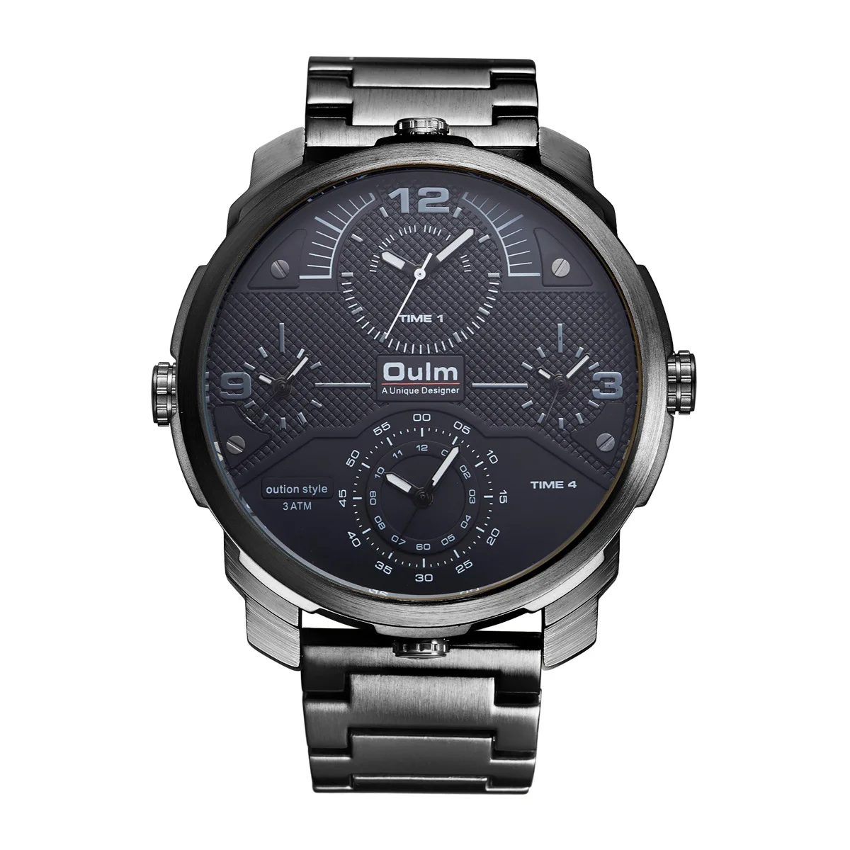 

Oulm Fashion Waterproof MEN'S Watch Quartz Watch Steel Belt Large Dial Watch Multi-Time Zone Cool 3749