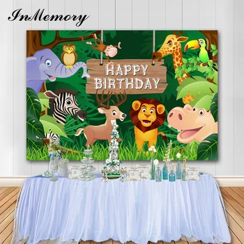 

InMemory Safari Theme Birthday Photographic Background Jungle Animals Lion Zebra Newborn 1st Birthday Backdrops Photo Studio