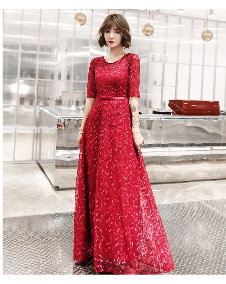 AE535 Robe De Soiree женское сексуальное ТРАПЕЦИЕВИДНОЕ ПЛАТЬЕ с короткими рукавами и круглым вырезом, кружевное недорогое вечернее платье вечерние платья