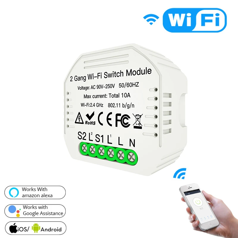 Умный выключатель света с поддержкой Wi-Fi 2 клавиши режима | Обустройство дома