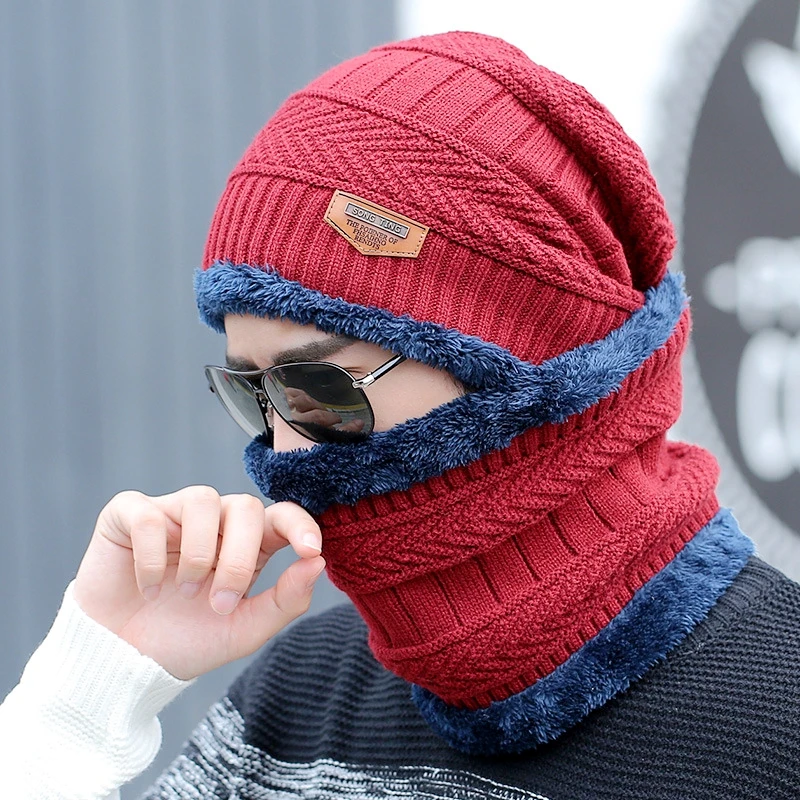 2pcs/Set Men Women Winter Warm Mask Cap Knitted Skiing Snowboard Bibs Hat Snow Sport Snowmobile Thicken Scarf Mask