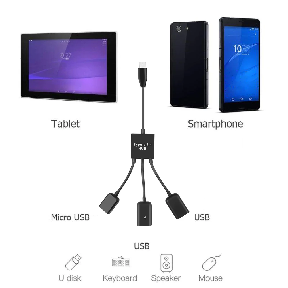 USB 3,1 type C концентратор до 4 USB 2,0 порт концентратор несколько OTG 4 порта type-C зарядное устройство черз порт USB концентратор кабель 19 см разъем адаптера