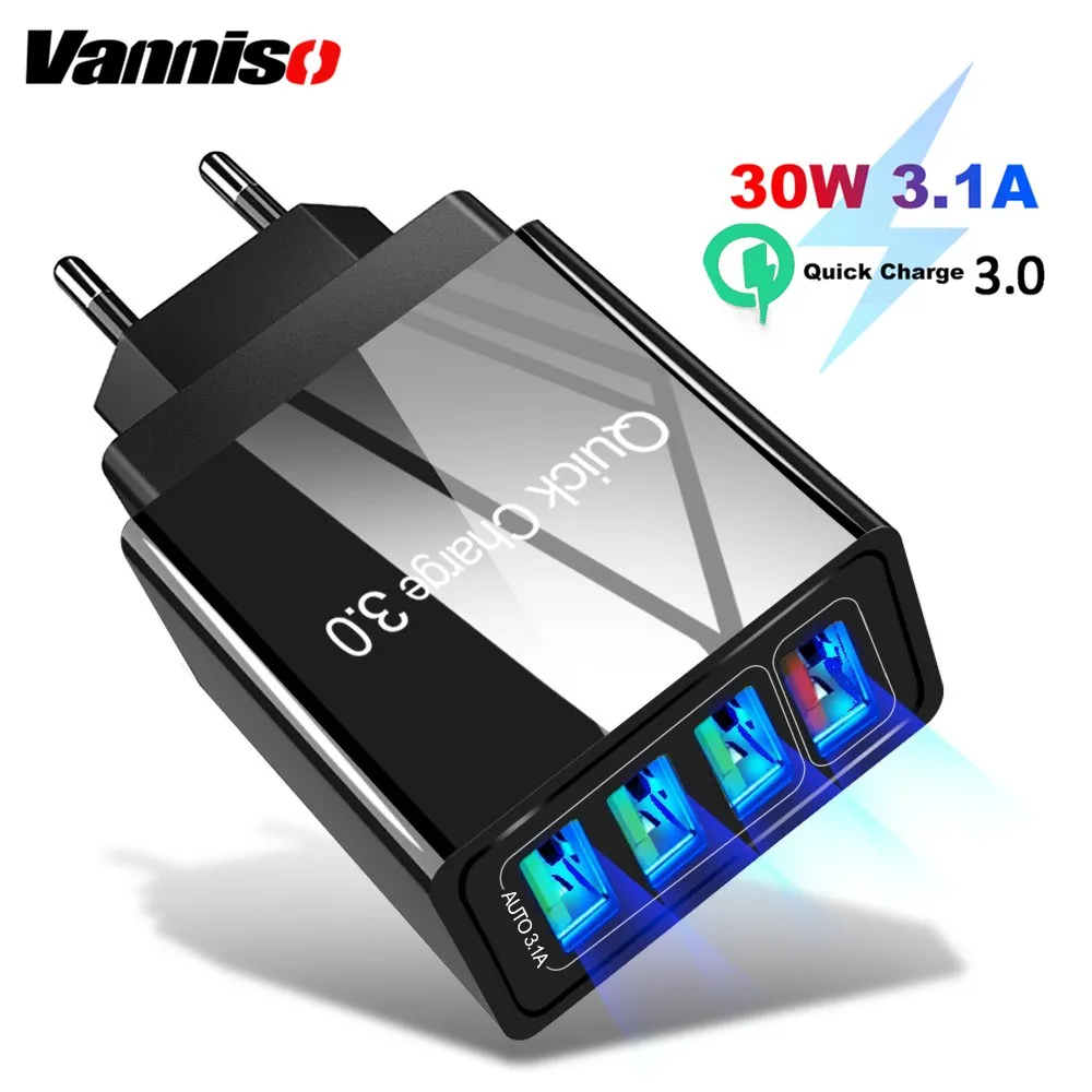 

30W Quick Charge 3.0 USB Charger for iPhone X Samsung A50 Xiaomi One Plus Fast Wall Charger US EU UK Tablet Mobile Phone Charger