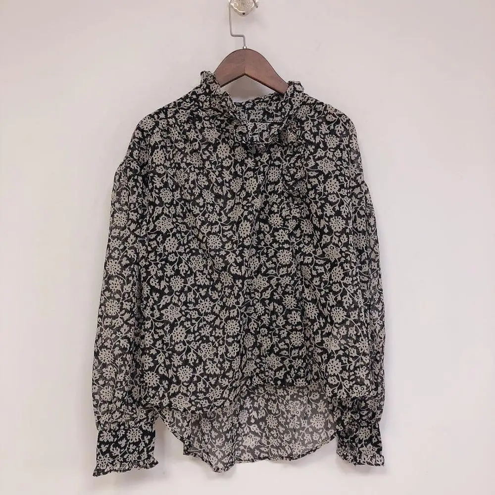 Women's Irregular Blouse Ruffles Two Colors Long