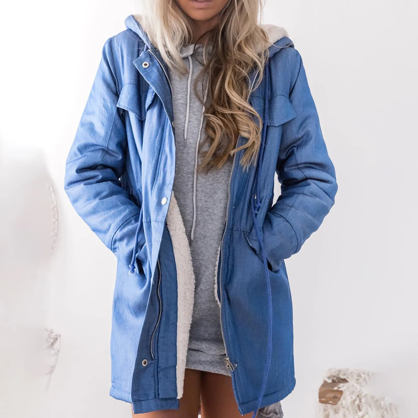 Women Winter Warm Hooded Jackets Ladies Casual Long Sleeve Denim Coats Long Jean Outwear Female Loose Basic Overcoat #4 2
