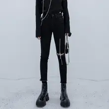  Vintage Black Jeans Women Punk Style Zipper Ripped High Waist Pencil Pants Jeans Women's Gothic Ripped Jeans for Women S-4XL 5XL 