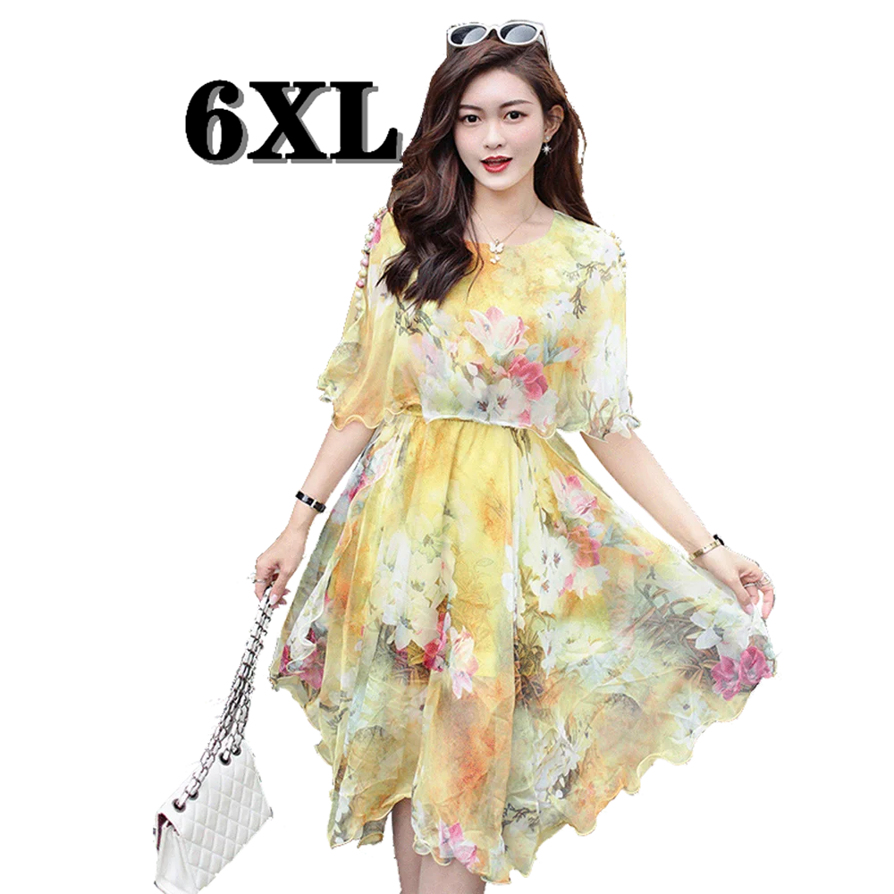 

Women's Dress Plus Size Girl Sexy Party One Piece Summer Dress Woman Robes Chiffon Gown Floral Dresses Large Sizes Boho Beach
