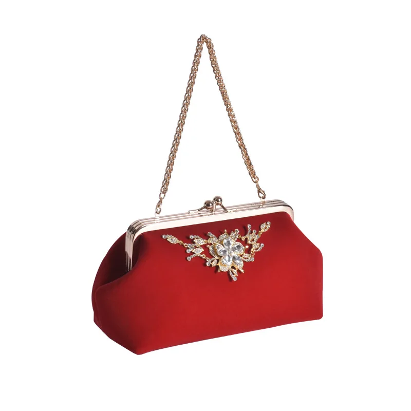 

Female Bag Clutch Bag New Bride Bag Wedding Bag Red Fashion Japanese and Korean Dinner Bag Chain Double Opening