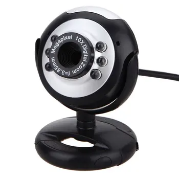 

USB Webcam Web Cam with Microphone Computer Webcam Desktop PC Drive-free Clip Camera with 6 LED Lights for Night