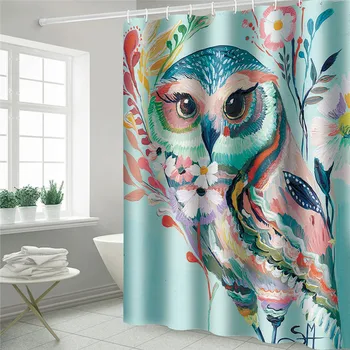 

Color Oil Painting Bathroom Shower Owl Art Poster Shower Curtains Polyester Fabric Waterproof Blackout Screen For Bath Accessory