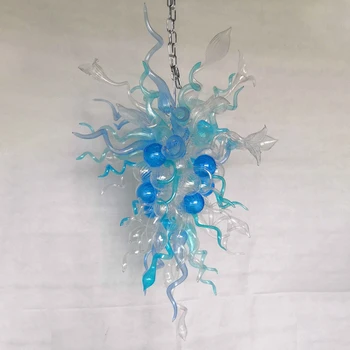 

Hand Blown Blue Blown Glass Chandelier Lightings Customized Colored Art Glass Lightings for Living Room Decor