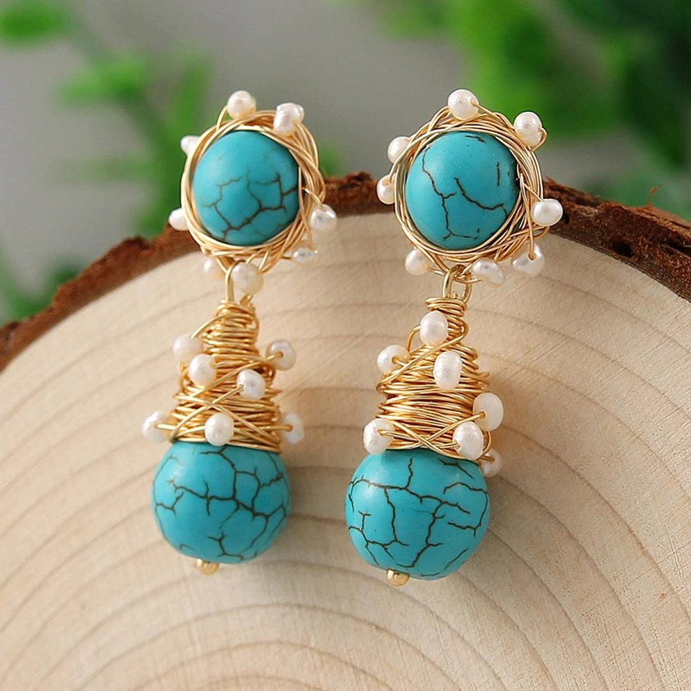 Coeufuedy pendientes de reales para mujer, aretes de perlas de agua dulce, pendientes de gota de turquesa Natural, pendientes de perlas de lujo| Pendientes| AliExpress