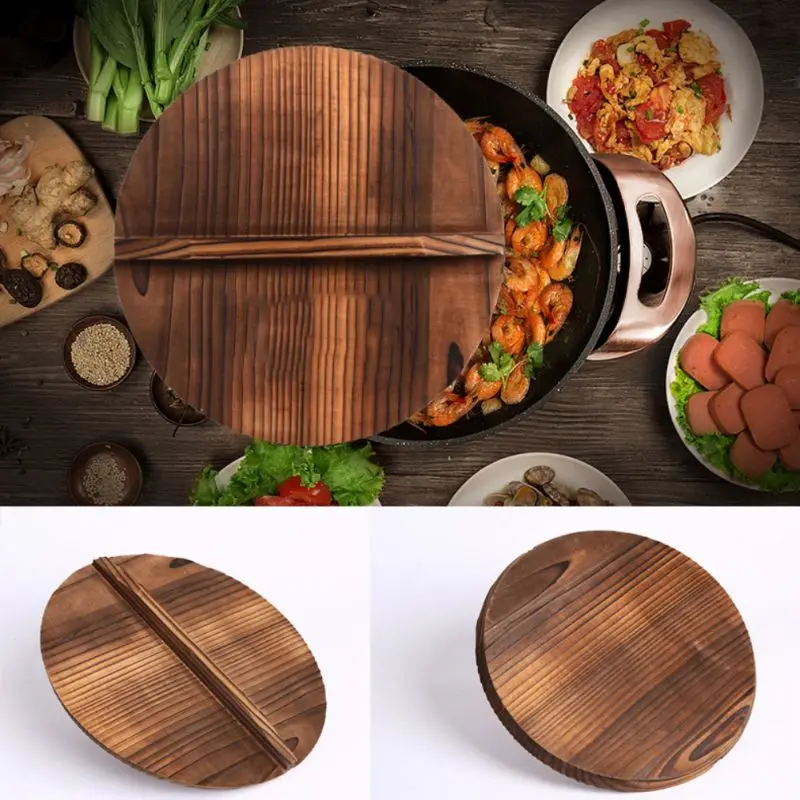 

Chinese Anti-scalding Anti-overflow Solid Wood Pot Lid Environmental Protection Iron Pot Handmade Fir Pot Cover Kitchen Cookware