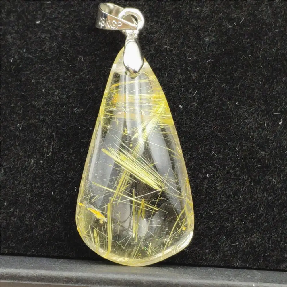 

100% Natural Gold Rutilated Quartz Pendant Water Drop Gemstone Best Gift Crystal Stone 30x16x8mm Necklace AAAAA