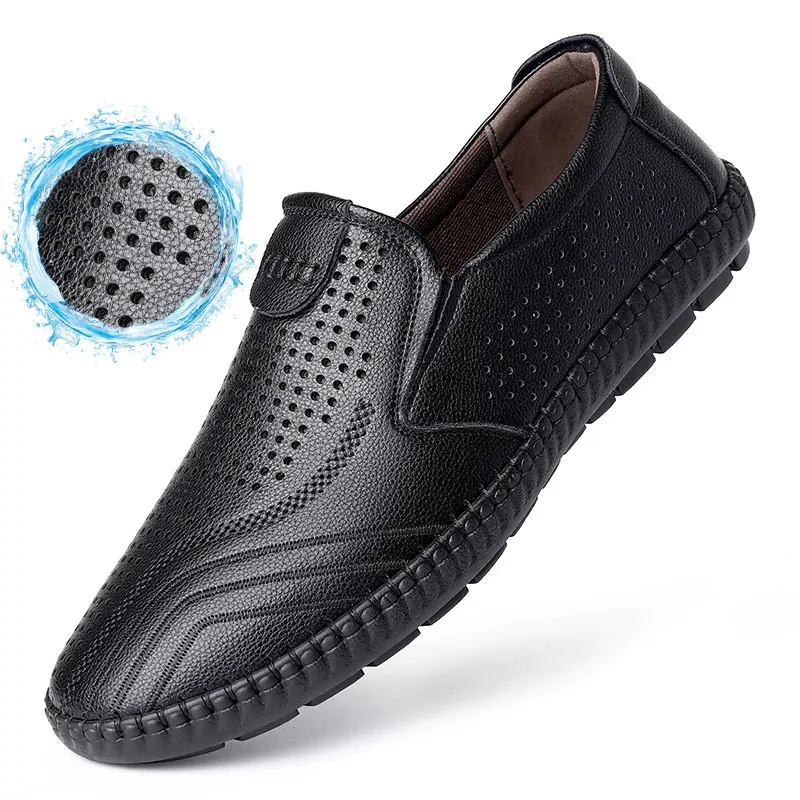 

Summer Autumn New Fashion Black Men Leather Shoes Slip-On Soft Mens Loafers Breathable Hand Sewing Casual Men Moccasins Shoes