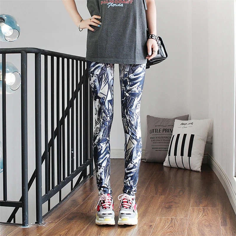 

YSDNCHI Legging Fitness New Women's Leggings Stretch Graffiti Digital Print Pants For Women Stretch Pants Plus Size Trousers