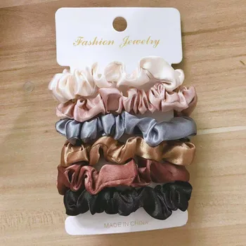 

6pcs/lot Ladies Cute Color hair Scrunchies Silk satin Cloth Hair Ring Simple Hair Rope Girl Hair Accessories