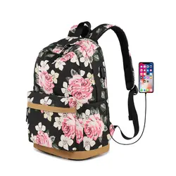Холст Рюкзак с цветочным орнаментом ноутбук путешествия Daykpack школьная сумка Bookbags для подростков обувь девочек