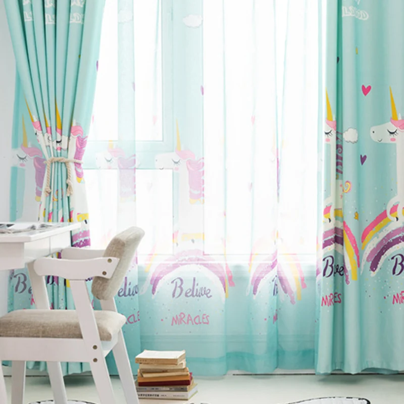 Мультфильм Единорог печатных шторы для спальни дети мальчик детский украшения дома лечения Tende M173C